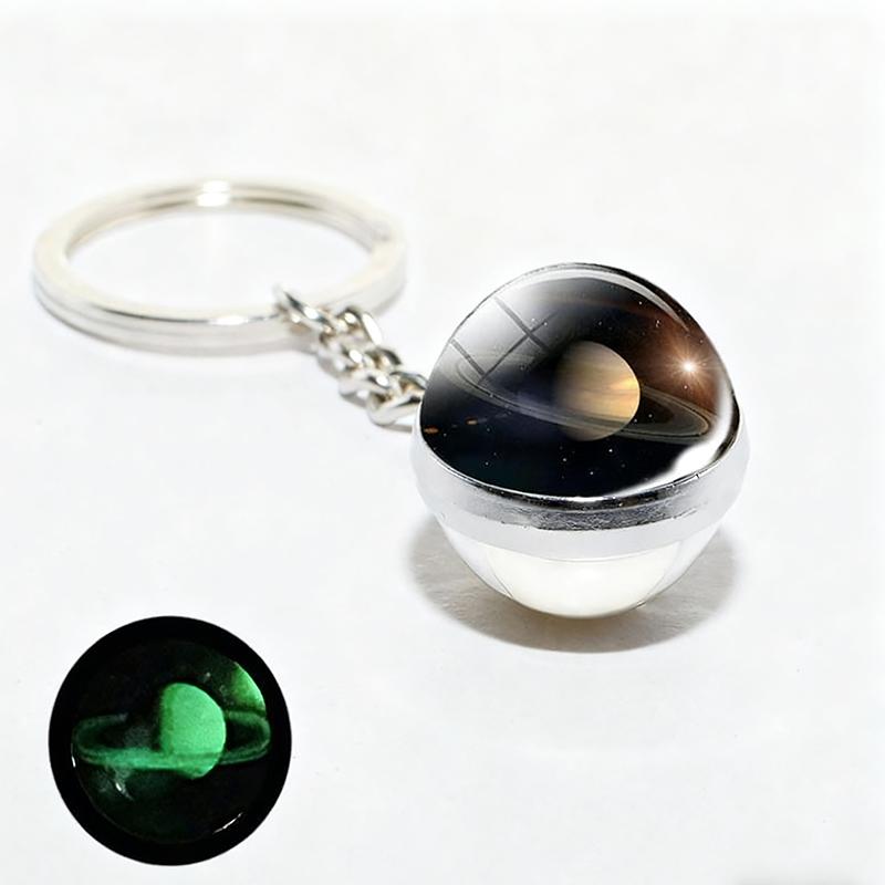 1PC Round Luminous Pendant with Ring Graduation Gift Planetary Earth Keychain Car Glow-in-the-Dark Durable Dual-Sided Cute