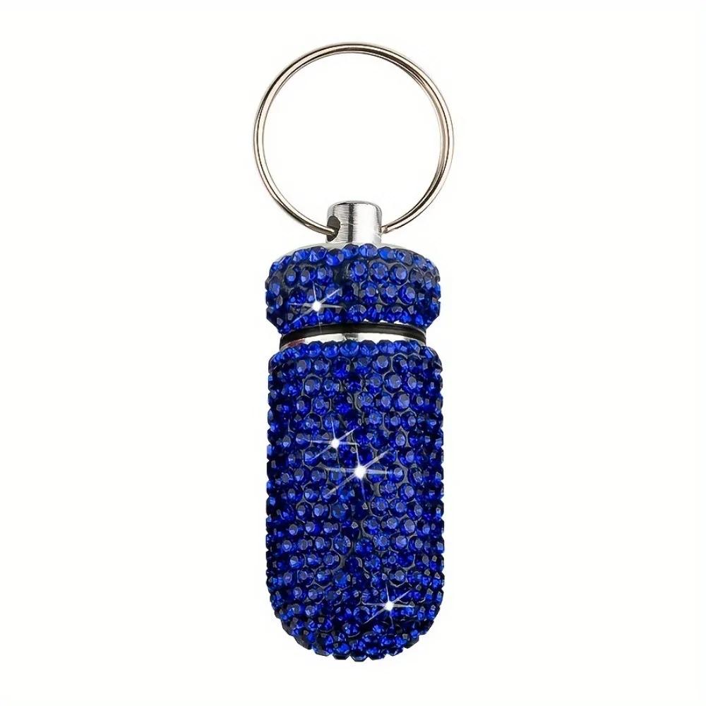 Portable Pill Cases Keychain Mini Medicine Organizer Storage Bottle Full Rhinestone Aluminum Alloy Pill Storage Containers