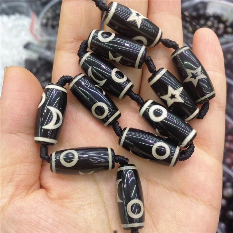 Nine-Eye Dzi Beads Natural Black Agate Tibetan Dzi Beads Jewelry Necklace With Beads Bodhi Top Beads Waist Beads Sun Moon Star