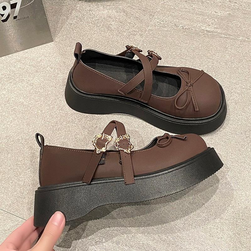 

Туфли-лодочки из маленькой кожи с бантом, женские, весенние, новые, универсальные, с круглым носком, Мэри Джейн, одинарные туфли 40 коричневый