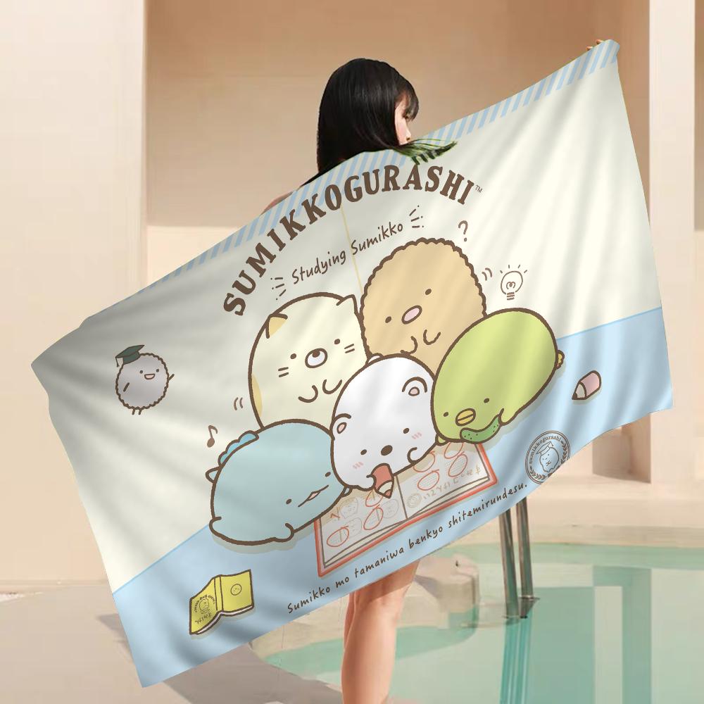 Sumikko Gurashi Beach Towel Cartoon Cute Summer Kids Large Bath Pool Beach Towel Microfiber Absorbent for Swimming Travel