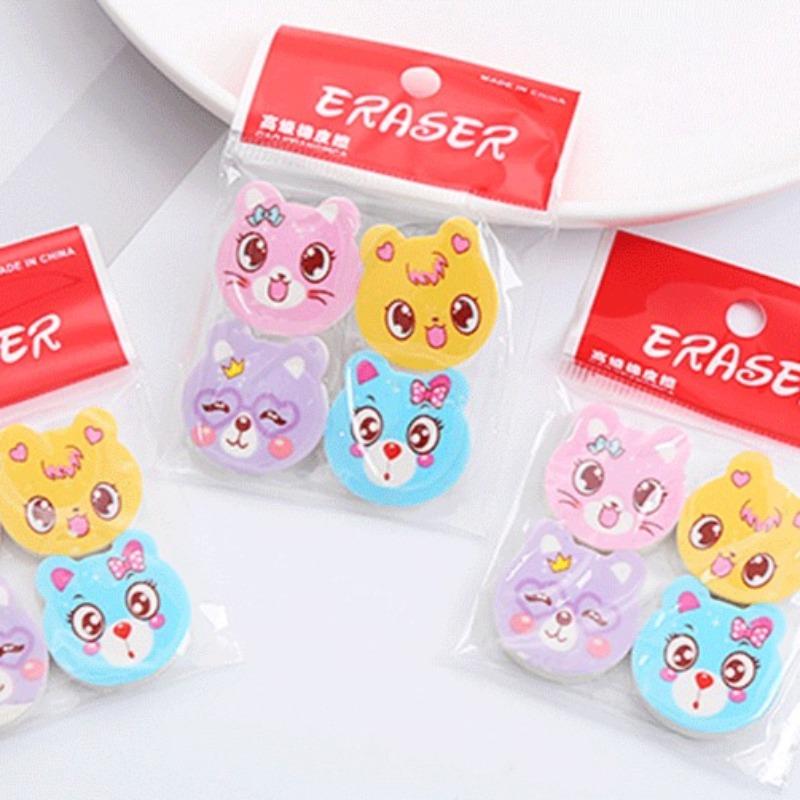 144Pcs Cute Kawaii Animal Erasers of Cat Fun Wipe Clean Office Stationery Supplies for Students Gift Decorative Supply