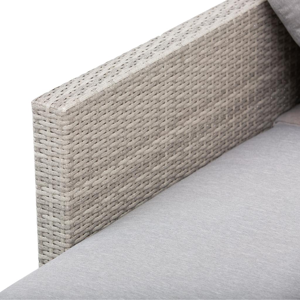 Corner Outdoor Garden Lounge Set 5 Seats Contemporary Design Removable-cover Cushions Coffee Table Epoxy Steel Grey Woven Resin