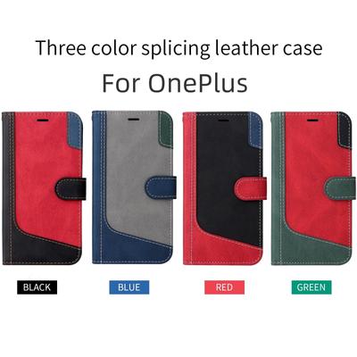 OnePlus Nord N10 5G,Nord N100,Nord CE 5G,Nord 2T...három színű patchwork stílusban összeillesztett design PU bőr kihajtható állvány pénztárca telefontáska tok