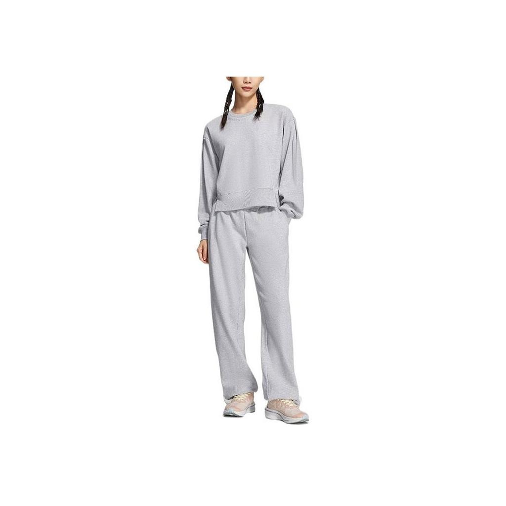 Li Ning Fitness Series Solid Color Straight Leg Fleece Lined Warm Fitting Sports Pants Women pants Light-Gray AKLSB10-5