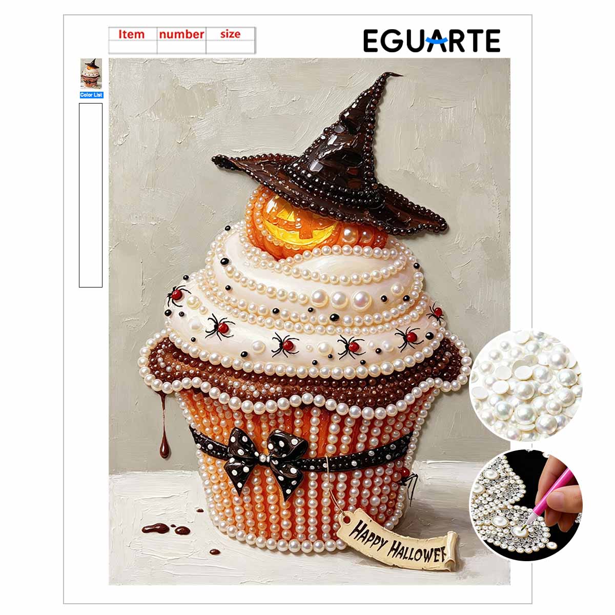 DIY Frameless Pearl Painting Kit Halloween Cupcake Pattern 3D Shiny Bead Art Canvas Relaxing Creative Craft Gift Holiday Decor Wall Art 30x40cm