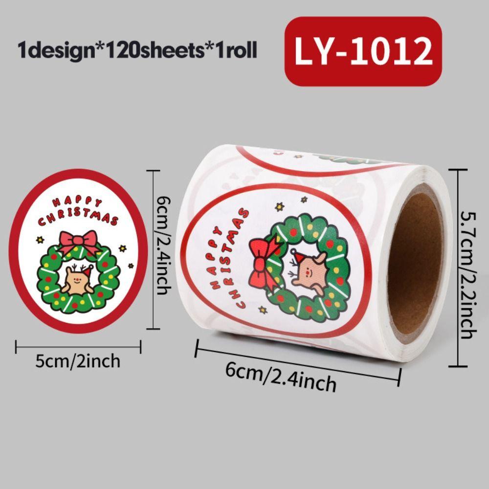 120pcs/roll Cartoon Merry Christmas Stickers Elliptical Decorative Gift Decorative Labels Easy to Use Convenient