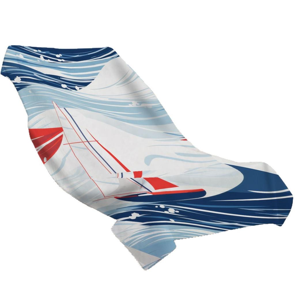 Seafaring Sailboat Pattern Digital-printed Polyester Superfine Fiber Double-sided Fleece Beach Vacation Bath Towel, Beach Towel
