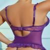 Purple Lace Corset & Thong Set with Garter and Sheer Ruffles - European & Middle Eastern Style for Women
