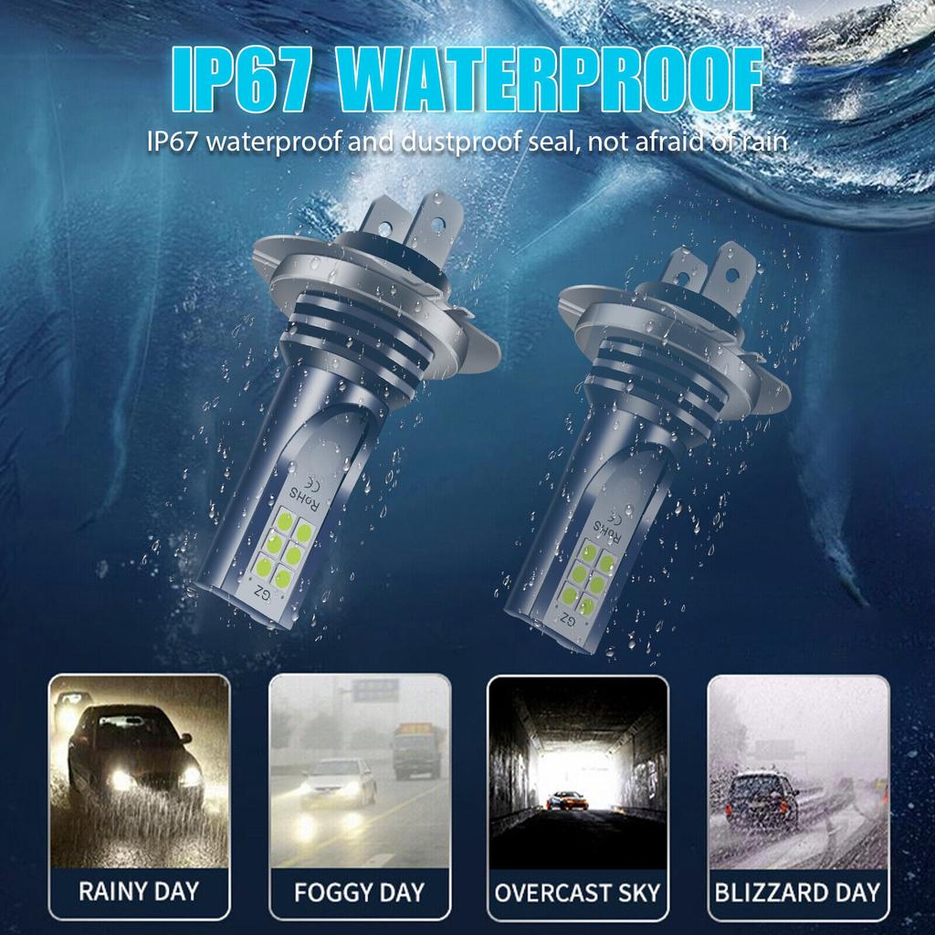 2pcs H7 Led Headlight Bulb Kit Car Fog Light Bulbs High Low Beam 110w 30000lm Super-Bright 6000k White
