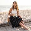 Women Bohemian Style A-Line High Waist Skirt Floral Print Satin Midi Skirt Lightweight Flowing Silhouette Summer Casual Skirt