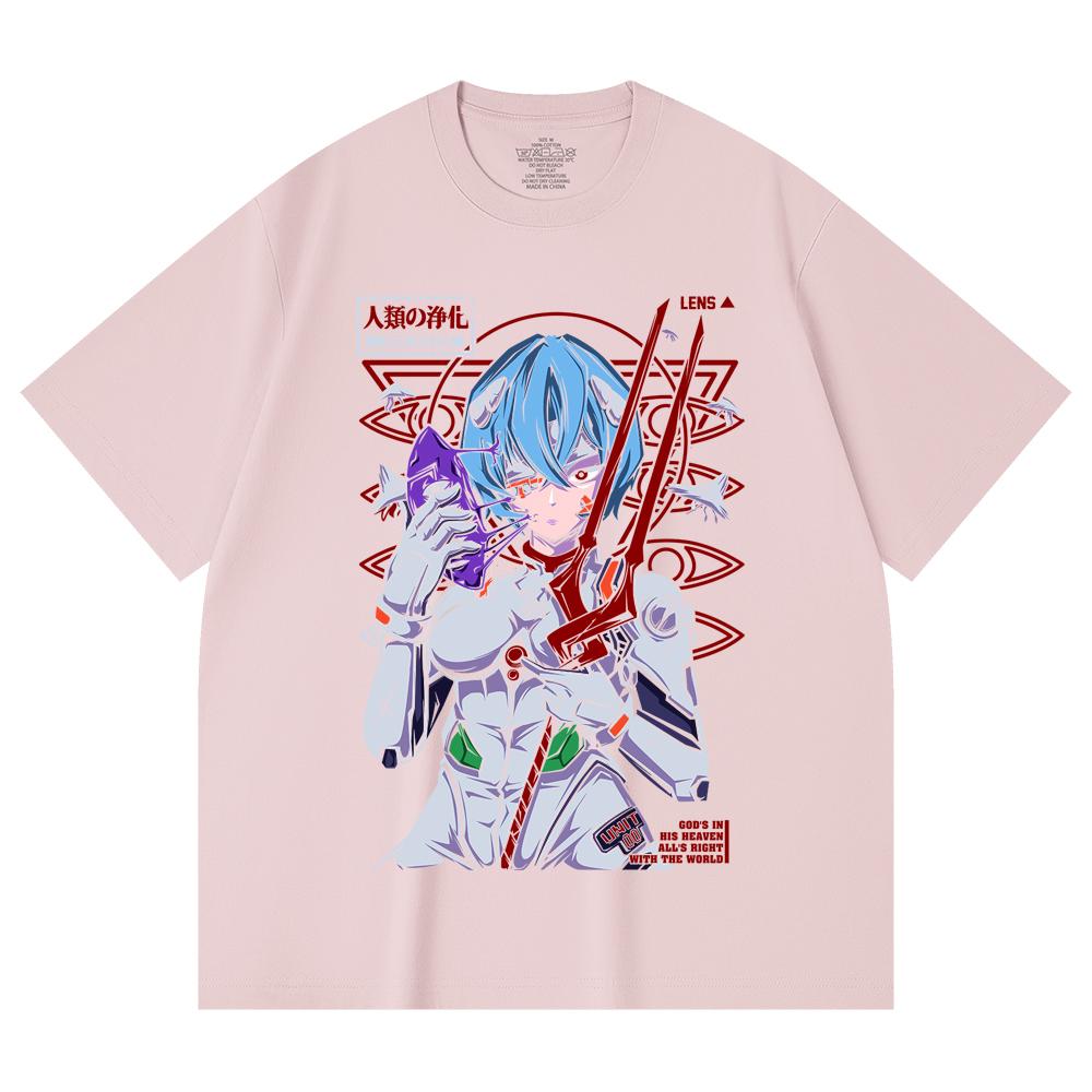 230 Gsm 100% Cotton Evangelion V7 Rei Print Unisex Heavy Cotton T Shirt