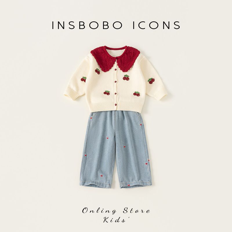 Insbobo Girls  Suit 2026 Spring New Style Children s Stylish Top Baby Spring and Autumn Straight-Leg Jeans Rice White 90