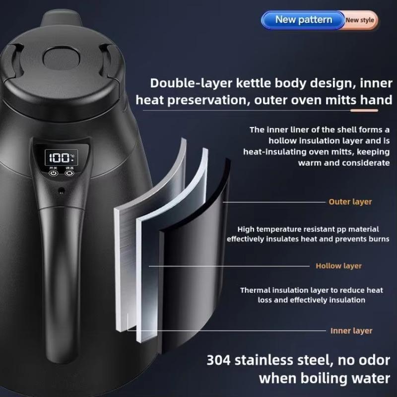 Universal Car Hot Kettle 12V24V 1.2L Water Warmer Bottle Stainless Steel LCD Display Temperature Control Heater for Travel Truck