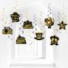 Black Gold Happy New Year 2026 Banner Decorations Hanging Bunting for Spiral Swirls New Year Party Ceiling Streamers Decorations