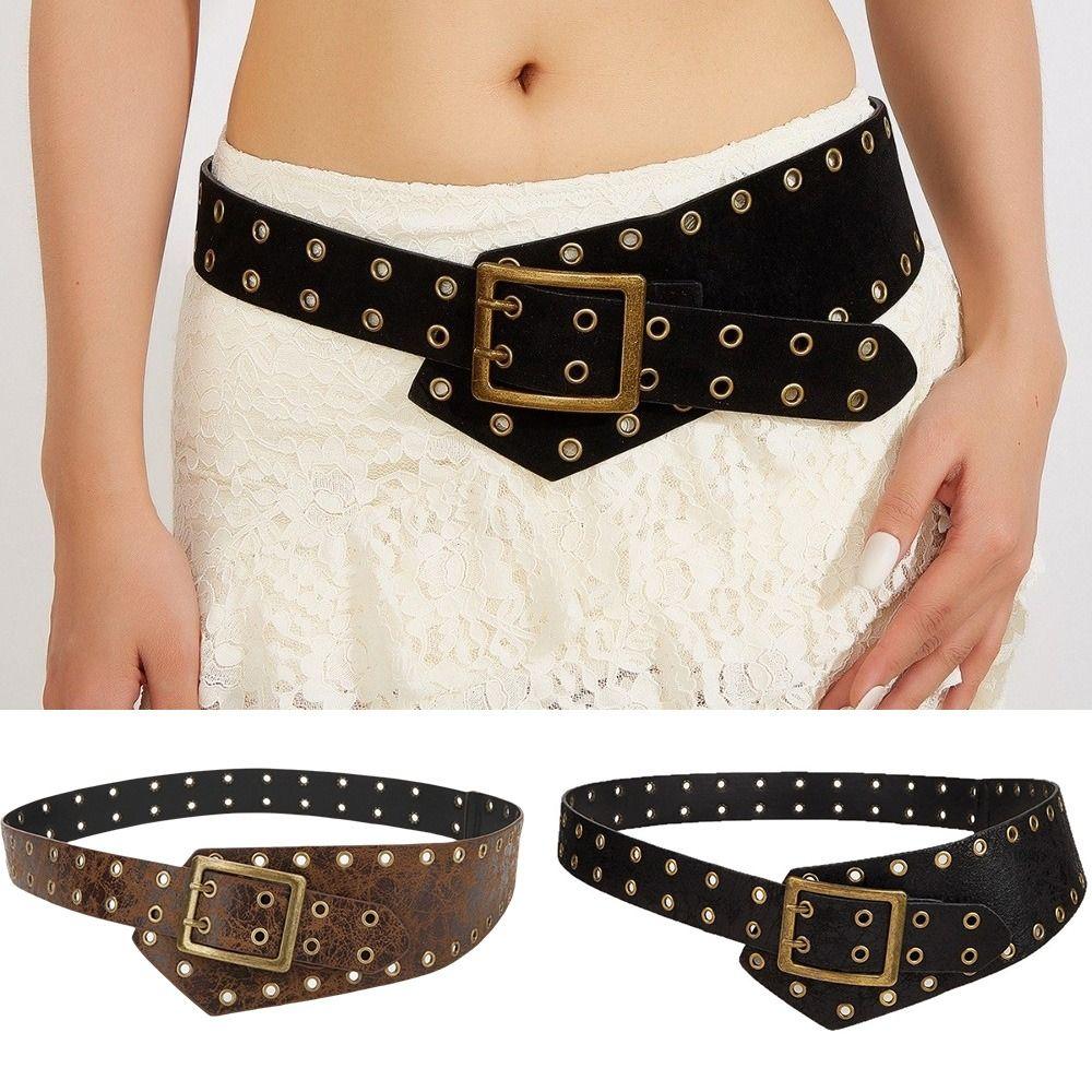 Verstellbarer Damen-Taillengürtel Metallschnalle Breiter Bund Vintage Nieten Gürtel Damenmode