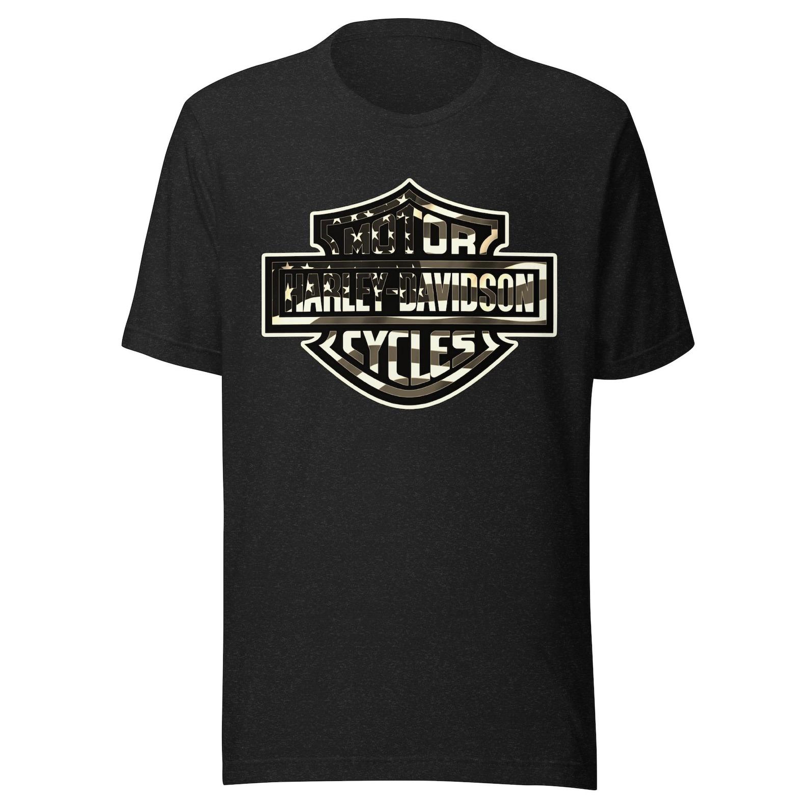 Harley Davidson Black and White Flag Unisex Short Sleeve T shirt 2XL