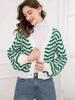 Women's Retro Striped V-Neck Button Knit Cardigan – Long Sleeve, Hollow Design for Autumn/Winter