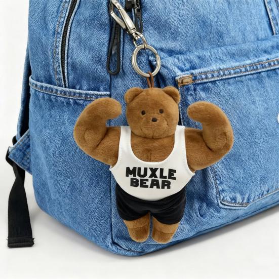 Muskulös Mage Björn Buff Plysch Nyckelring Söt Gosedjur Nyckelring Rolig Björn Väskberlocker för Ryggsäck Handväska Tillbehör