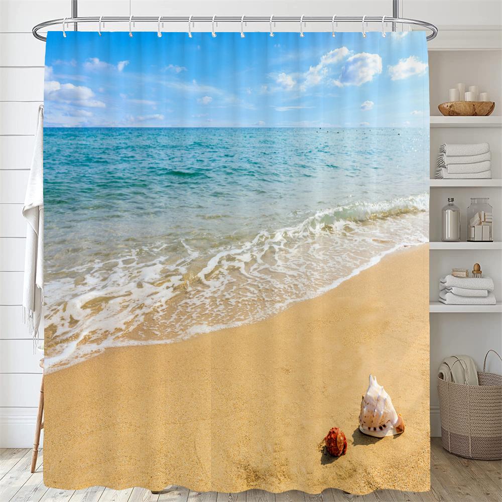ocean beach shell Print bathroom waterproof shower curtain shower curtain modern polyster home decor bathroom curtain with hooks