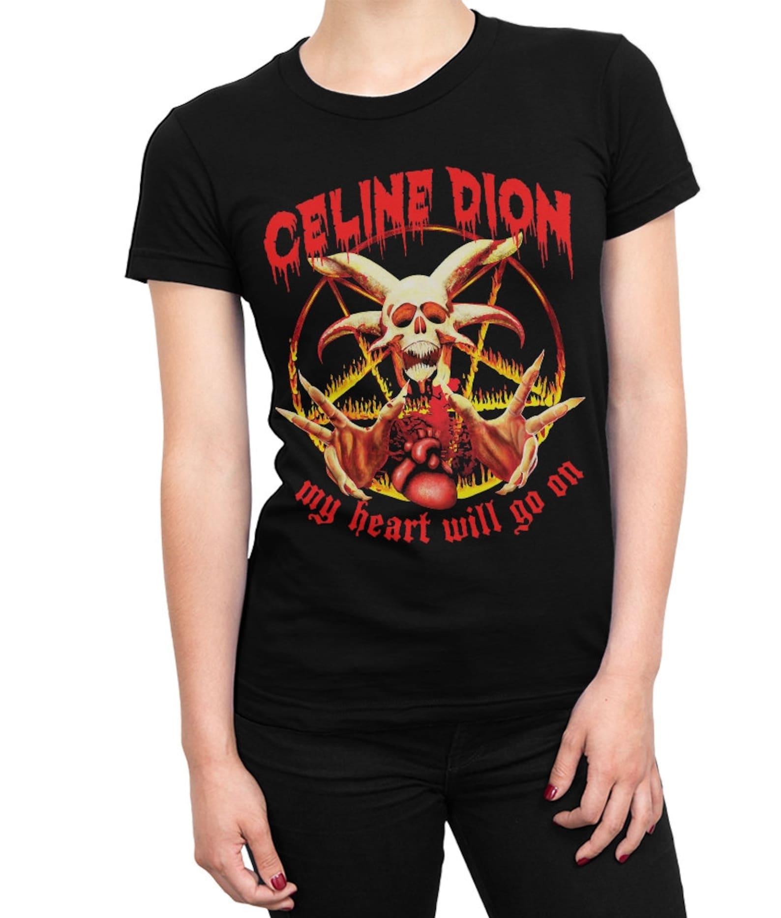 Celine Dion My Heart Will Go On T-Shirt, Funny Death Metal Tee (wr-234) 2XL