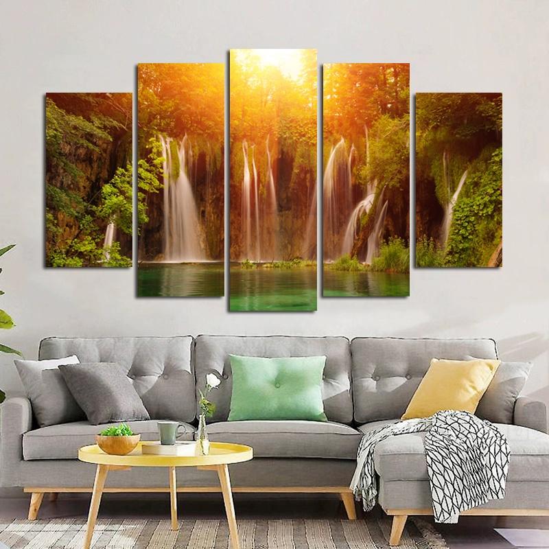 5 Panels/Set Waterfall Posters Canvas Painting Landscape Lake Pictures Canvas Prints Wall Art For Living Room Modern Home Decor