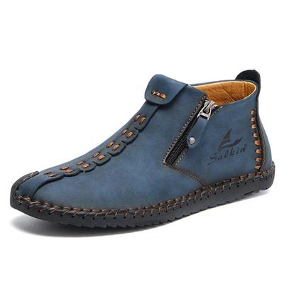 Hand-stitching Split Leather Boots Men Shoes Comfortable Slip On Patent Boots Work Retro Leather Ankle Boots For Men Casual Shoes