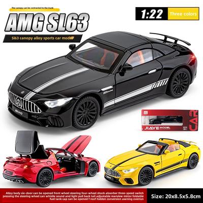 Novo 1:22 Mercedes Benz SL63 Carro esportivo de alta simulação Die-cast Metal Alloy Model Car Sound and Light Pull Back Collection Brinquedo infantil Menino Presente