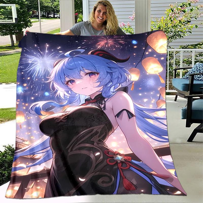 1pc Blanket Genshin Impact characters5 Print Design, Lightweight Blanket for Sofa, Bed- Soft &Warm, Gift for All Seasons like Christmas, Halloween