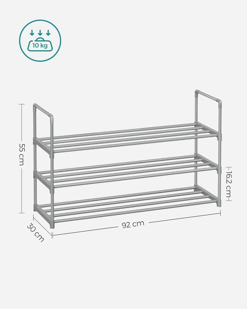 3-Tier Shoe Shelves Metal Shoe Racks 12-15 Pairs of Shoes, Stackable Shelf, for Living Room, Bedroom,