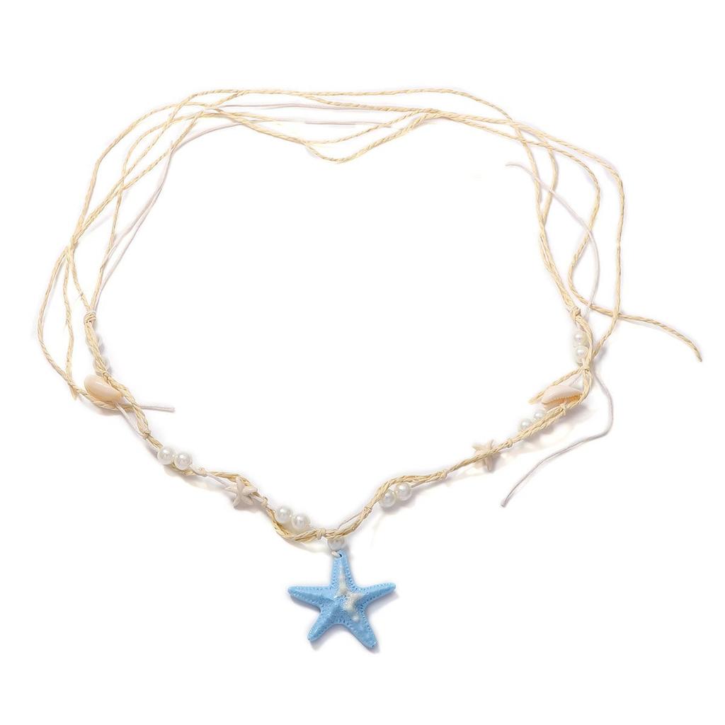 Holiday style niche personality shell starfish pendant hand-woven raffia necklace beach versatile women's models