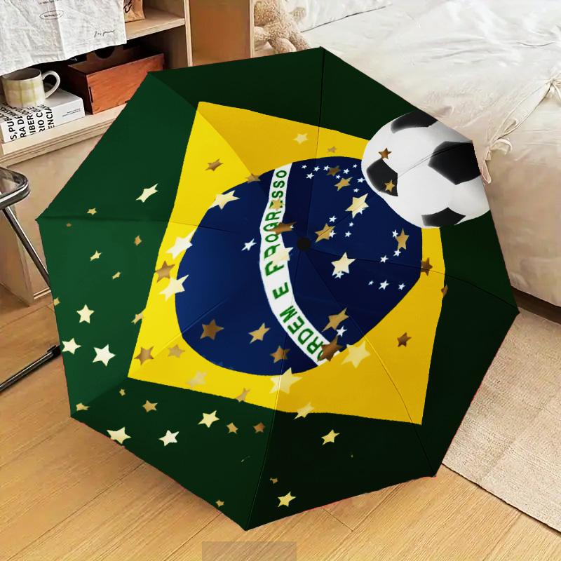 1 Stück Brasilien Kunstwerk Bedruckter Regenschirm Faltbarer Regenschirm, Automatischer Regenschirm 8-Rippen für Reisen, Camping Fan Geschenke Weihnachtsgeschenke