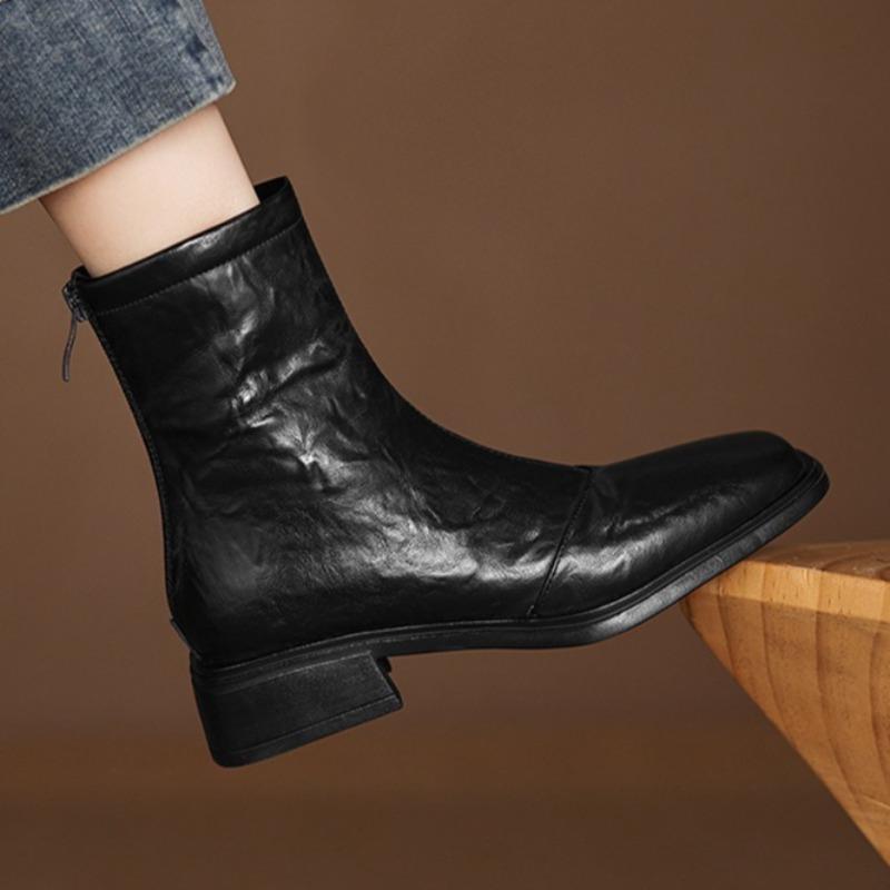 Fashion Heeled Women Square Toe Ankle Boots Designer Classical Shoes 2025 Winter New Fashion Short Boots Chunky Dress Zapatillas Mujer