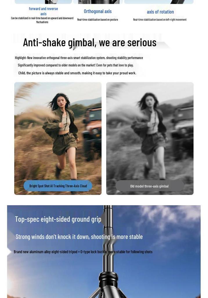 Bright Spot Extendable Selfie Stick & AI Tracking Phone Gimbal