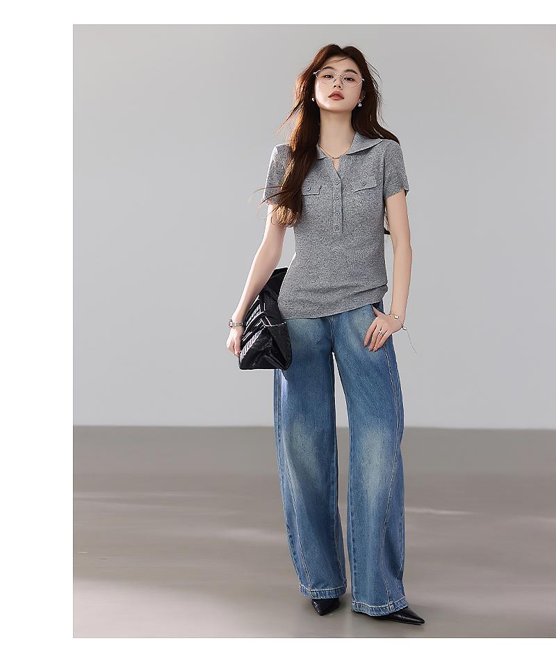 Ma Liang Sensation Series Linen Short-sleeved Knitted Sweater with Polo Collar