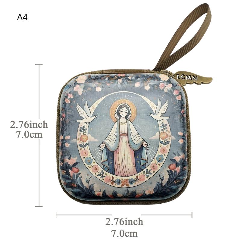 7X7Cm Virgin Mary Jesus Prayer Rosary Bag Religious Jewelry Storage Box Articulos Religioso