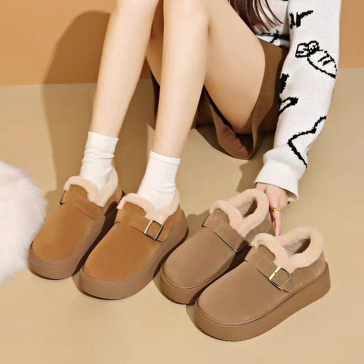 Thick-soled Heightening Warm Snow Boots Waterproof and Non-slip Piled Thickened Cotton Shoes Fluffy Bread Shoes