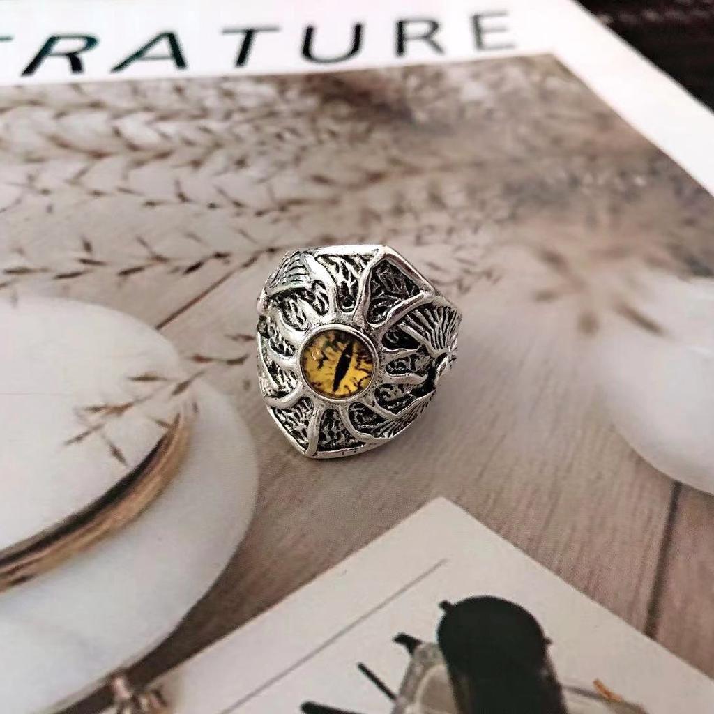 Stainless Steel Eagle Yellow Eye Creative Domineering Longan Punk Style Hip-hop Fashion Open Ring
