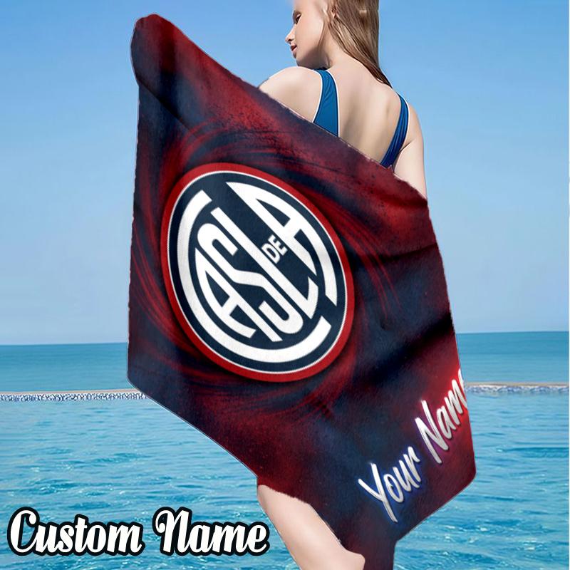 Custom Name Atlético San Lorenzo de Almagro Beach Towel - Soft, Ultra-Absorbent Microfiber, Lightweight, Perfect for Beach, Parties, Travel, Camping