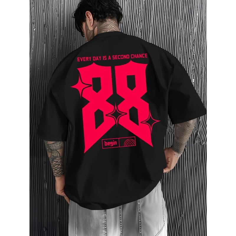 

American Street-Style Inspirational T-Shirt with Red 88 Number Print – A Single Top for Trendsetters to Stand Out & Go Viral S чёрный
