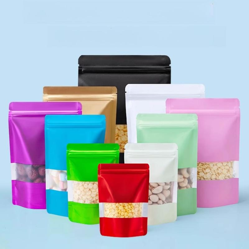 Colorful Window Opening Aluminum Foil Self-supporting Sack Food Self Sealing Bag Metal Sealed Pocket Nut Moisture-proof Aluminum Plated Packaging Bags