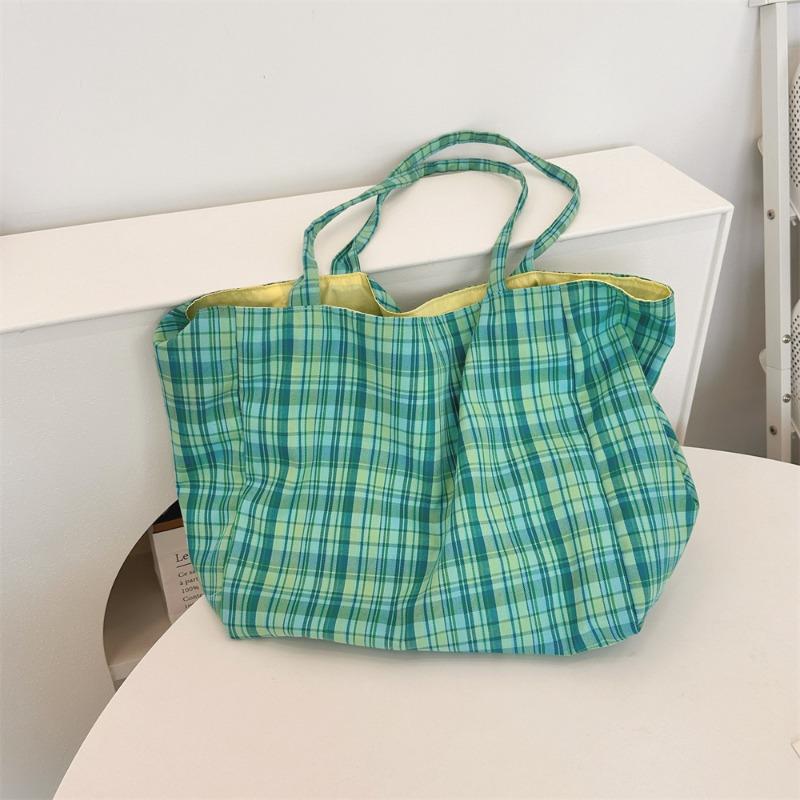 New Plaid Double-sided Dual-purpose Shoulder Bag Women's Fashion Simple Large-capacity Work Canvas Bag