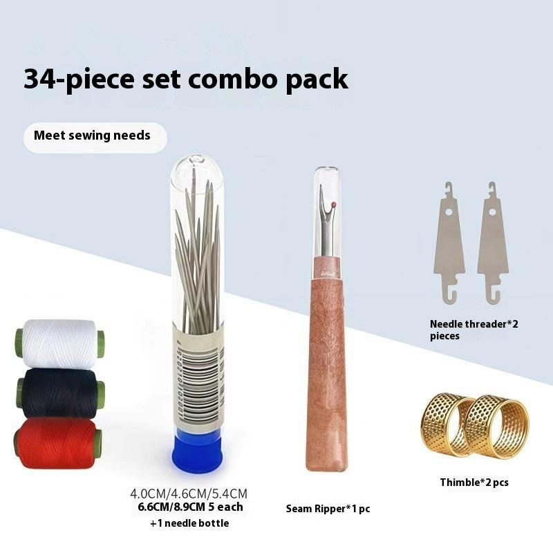 34Pcs Big Eye Sewing Needles Set, Hand Needles For Clothes Quilting Embroidery, Easy Thread Needle Kit