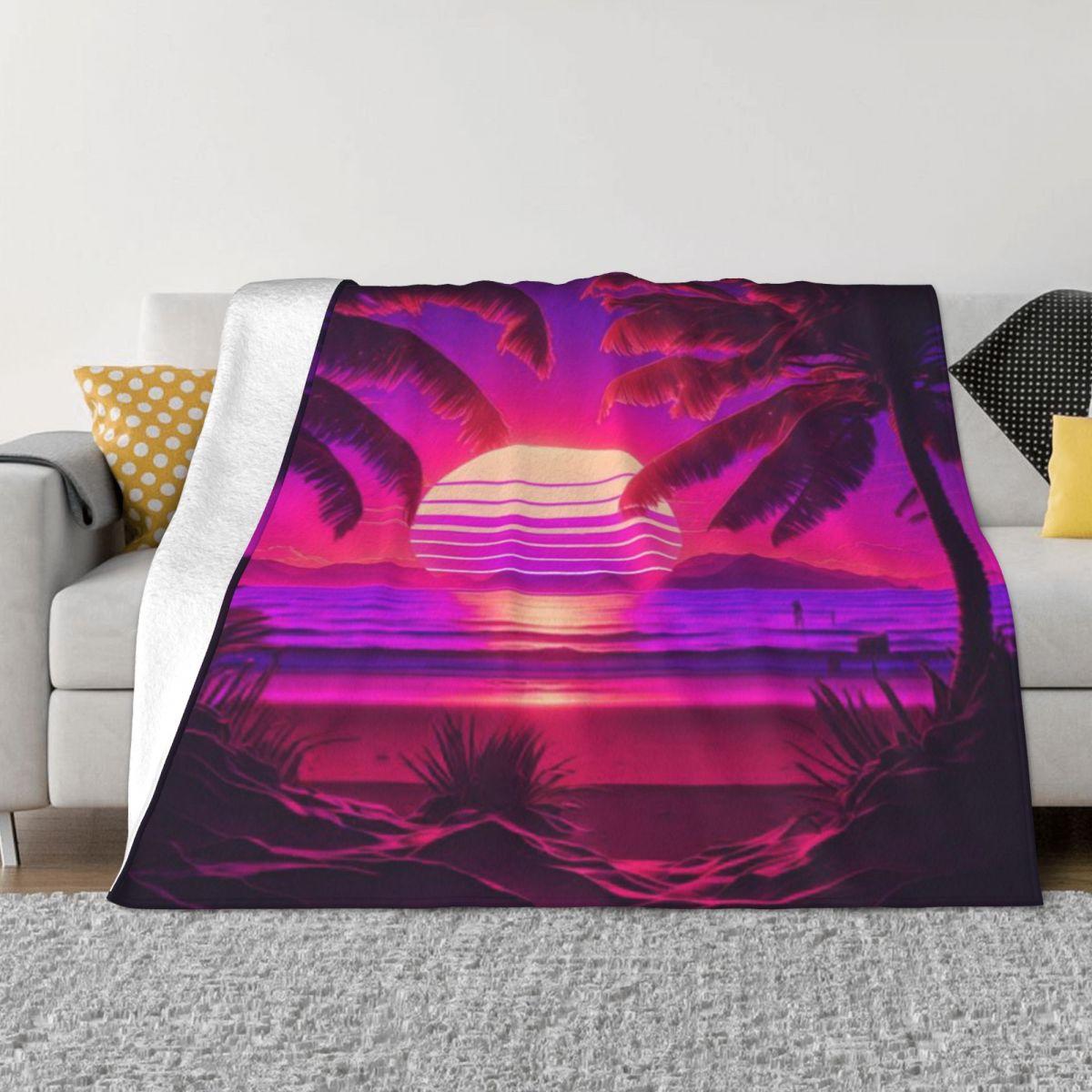 Synthwave Palms And Sunset Personalized Home Decor An Ultra-Soft Micro Fleece Blanket 50x60in