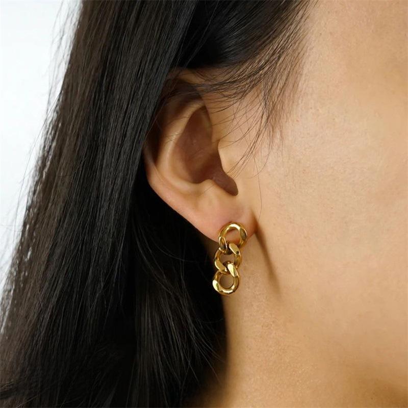 Cercei eManco placați cu aur cu lanț cubanez punk pentru femei - Bijuterii de modă din oțel inoxidabil