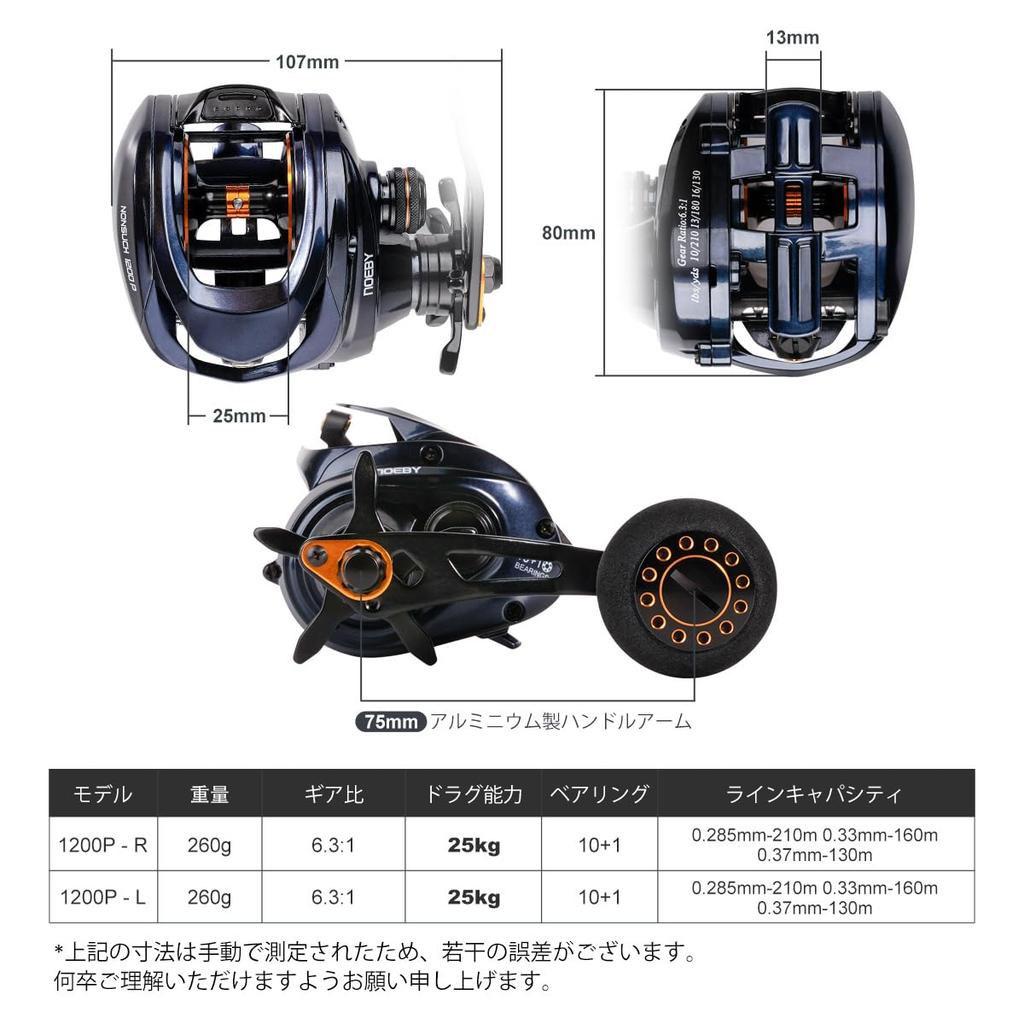 Noeby 1200P Inshore Baitcasting Full Metal 25kg High Gear Big Game Saltwater Fishing Reel Reel, Body, Capacity, Drag, 6.311 Ratio, (Left-Handed)