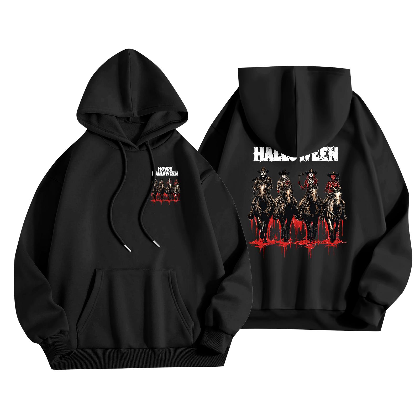 

Детская повседневная модная толстовка с капюшоном и длинными рукавами с принтом на Хэллоуин 160 чёрный