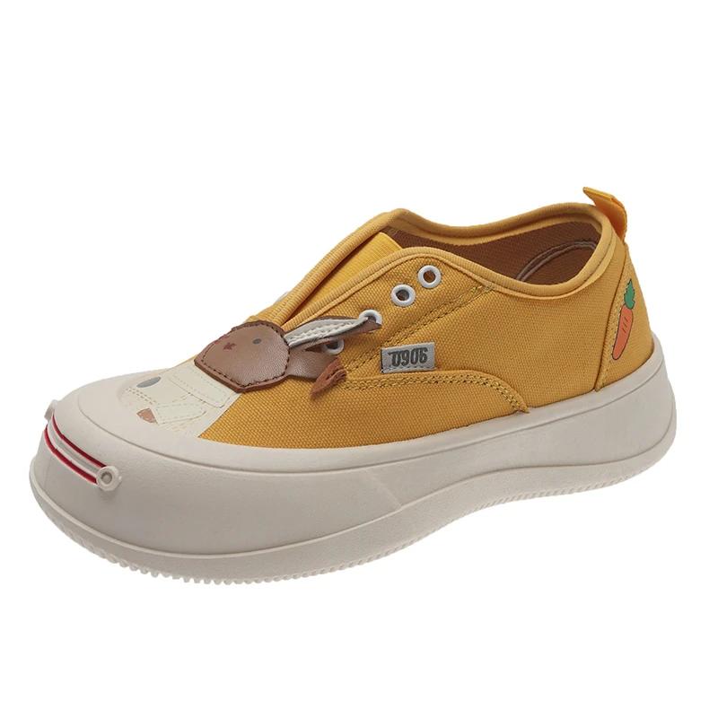 

Модные парусиновые кроссовки на платформе с рисунком, женские аппликации, слипоны, плоская обувь для женщин 2024, вулканизированная обувь для девочек, Zapatos De Mujer 40 жёлтый