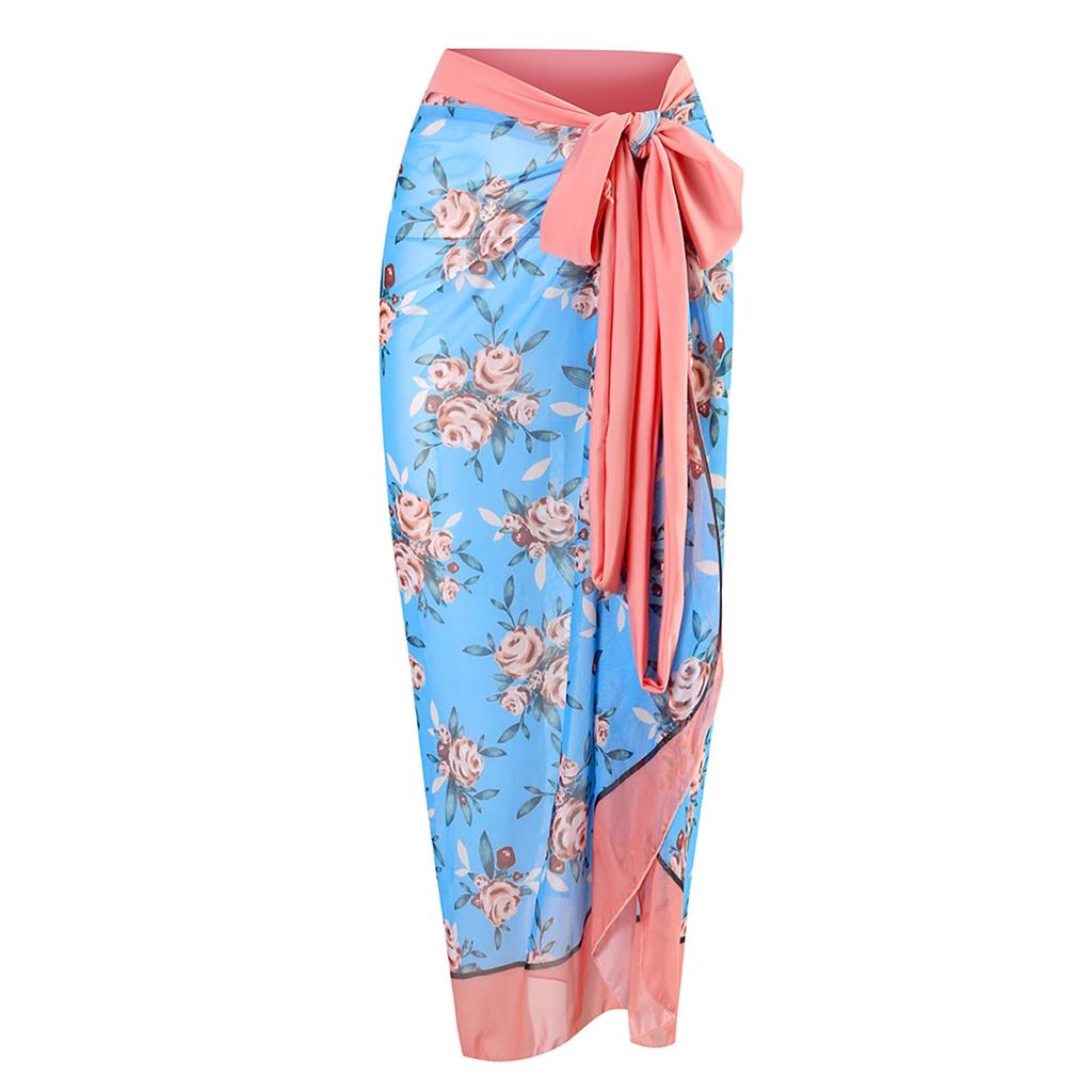 Women One Piece Swimsuit with Floral Print and Adjustable Shoulder Straps with Matching Long Skirt Cover Up Beachwear Set for Summer