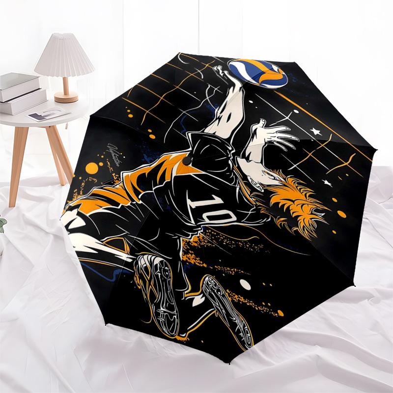 

1pc Volleyball Player Artwork Automatic Opening/Closing Umbrella - Portable 3-Fold Design with 8-Bone Iron Frame, Outdoor, Gift for Fans, Travelers, D